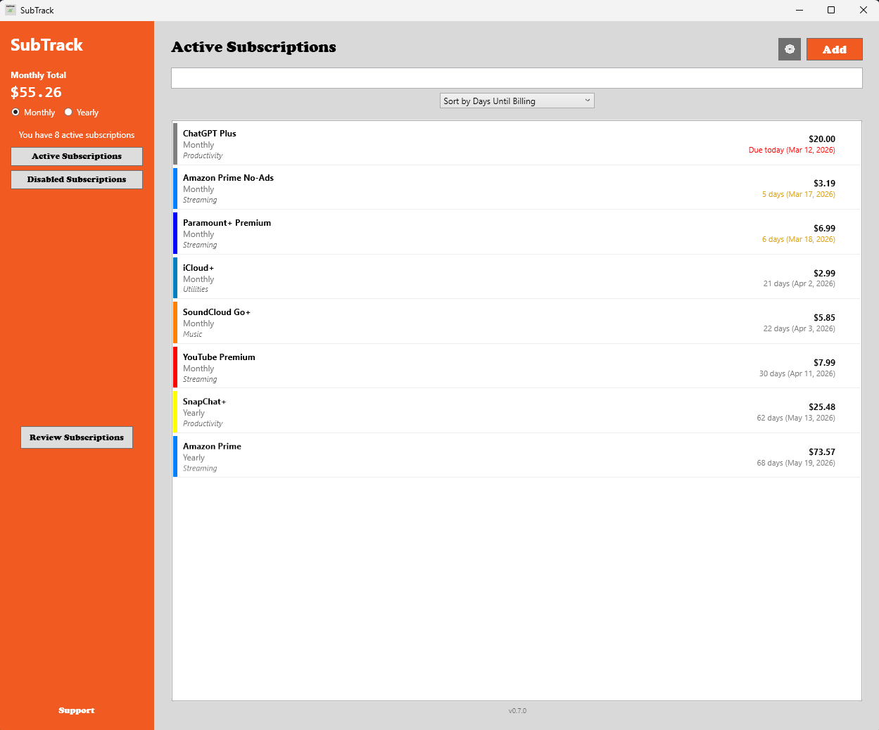 SubTrack Full Dashboard